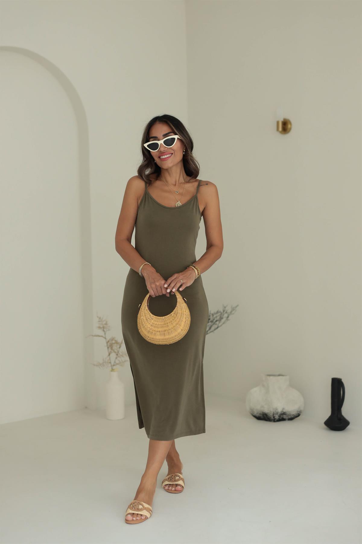 İp Askılı Modal Kumaş Elbise