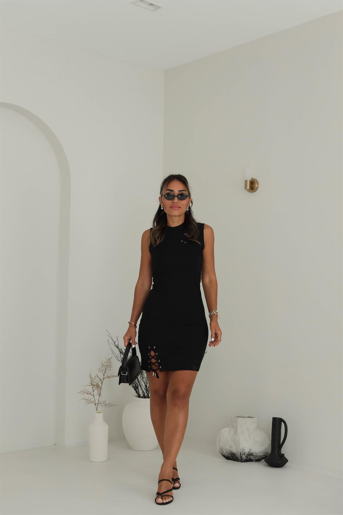 Kuş Gözü Detaylı Kaşkorse Elbise