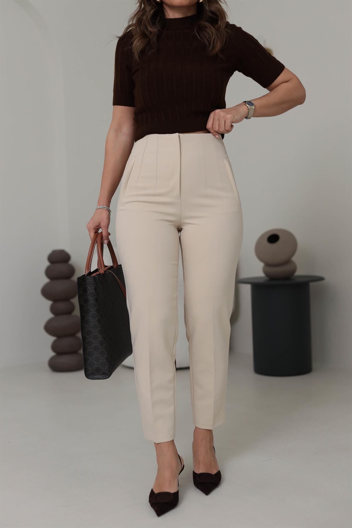 U5113-K Önü Flotalı Kumaş Pantolon AÇIK BEJ