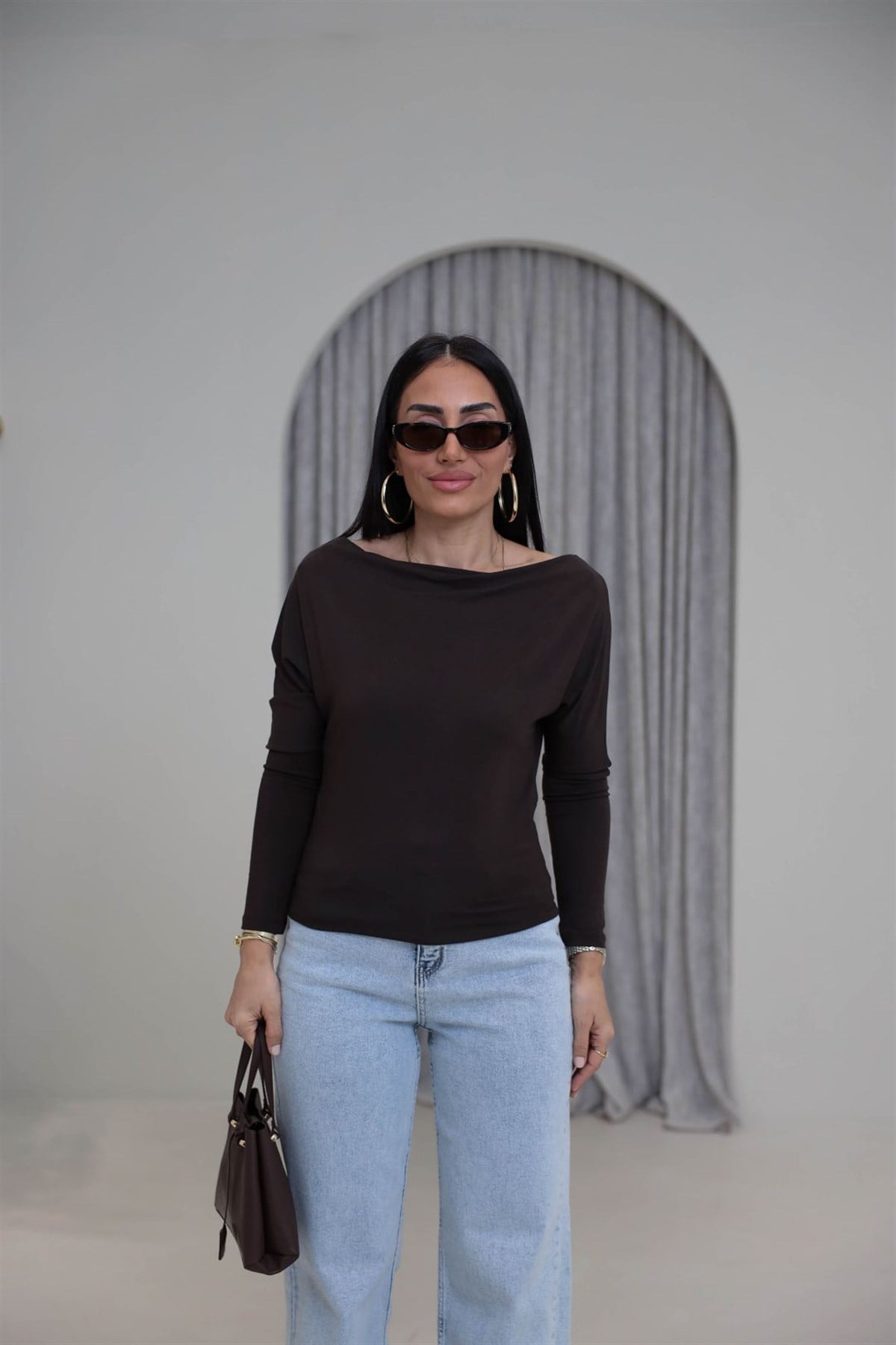 7221 Degaje Yaka Modal Bluz KAHVE