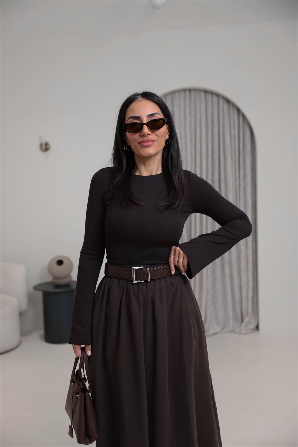 2284 Modal Penye İspanyol Kol Bluz KOYU KAHVE