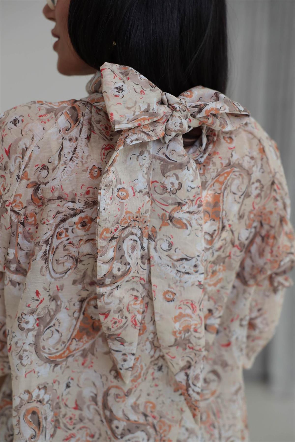 8169 Desenli Şal Yaka Gömlek TAŞ