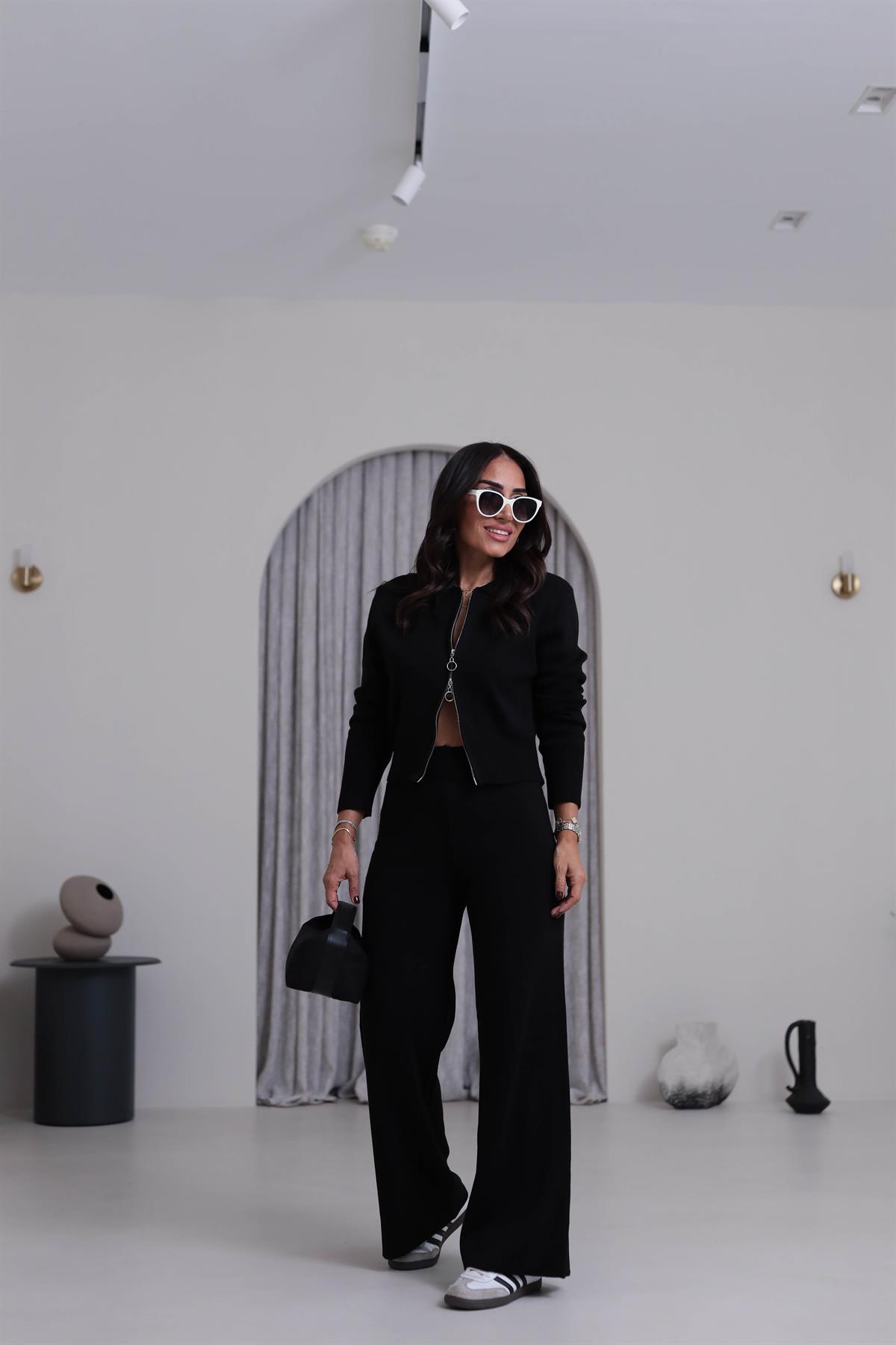 0063 Çift Yön Fermuarlı Polo Yaka Triko Takım SİYAH