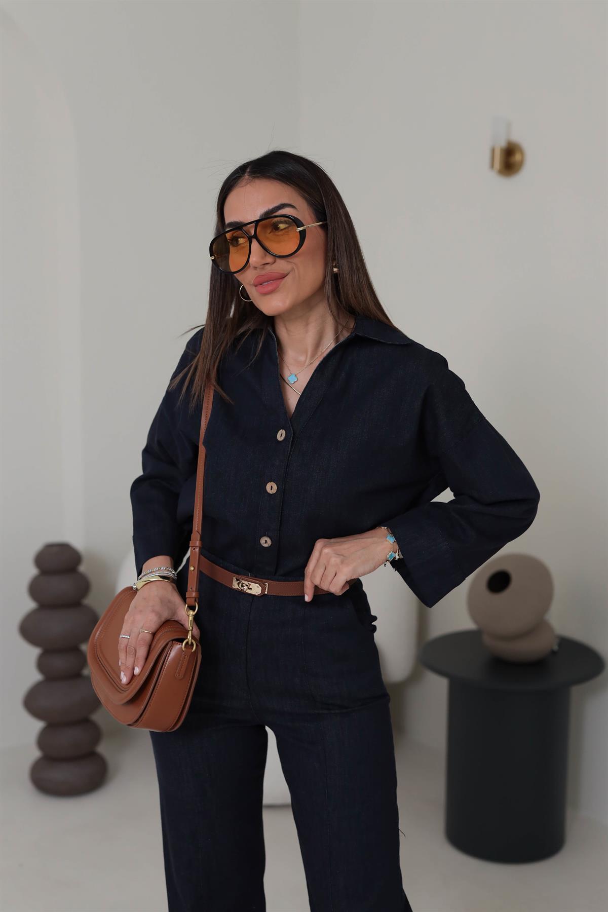 0352 Önü Çimalı Denim Rahat Takım LACİVERT