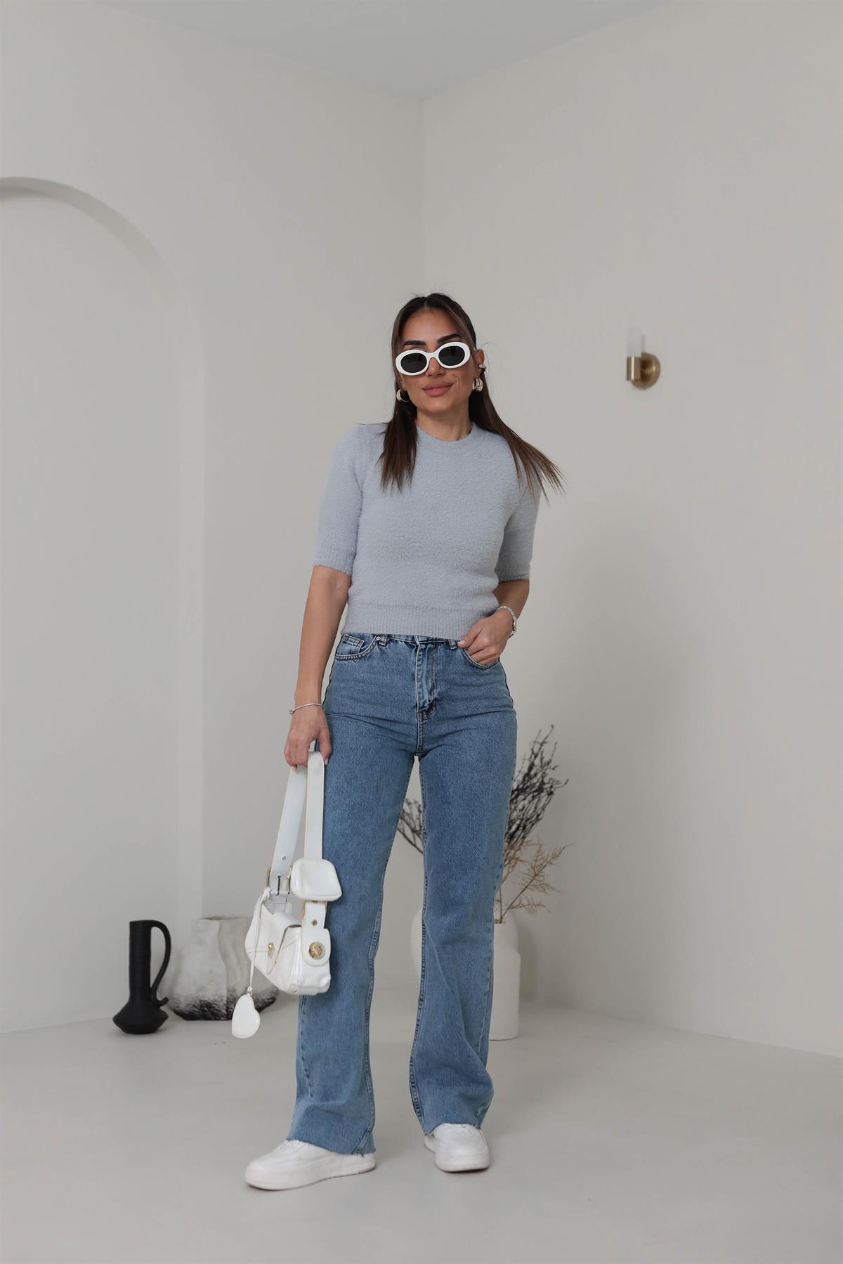 4231 Kısa Kol Yumuşak Dokulu Kazak GRİ