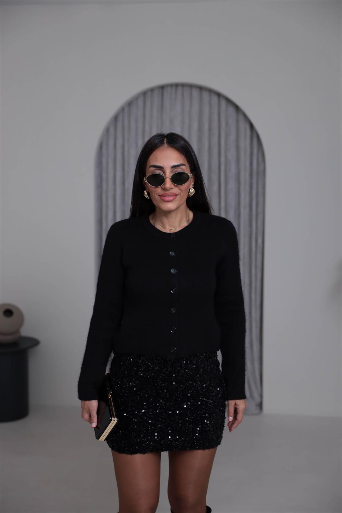 0157 Bisiklet Yaka Düğmeli Yumoş Hırka SİYAH