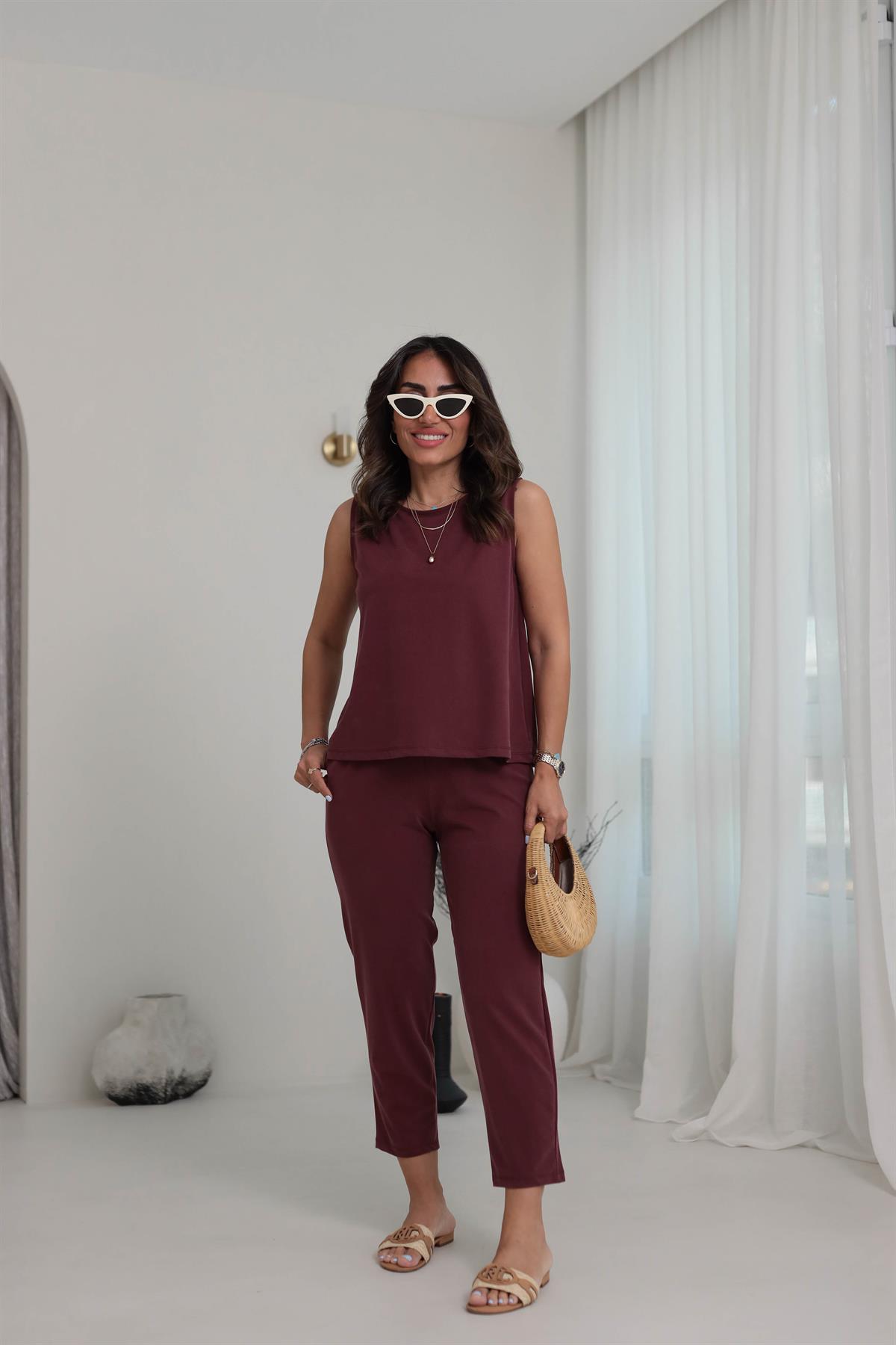 4747 Sıfır Kol Pike Modal Takım BORDO