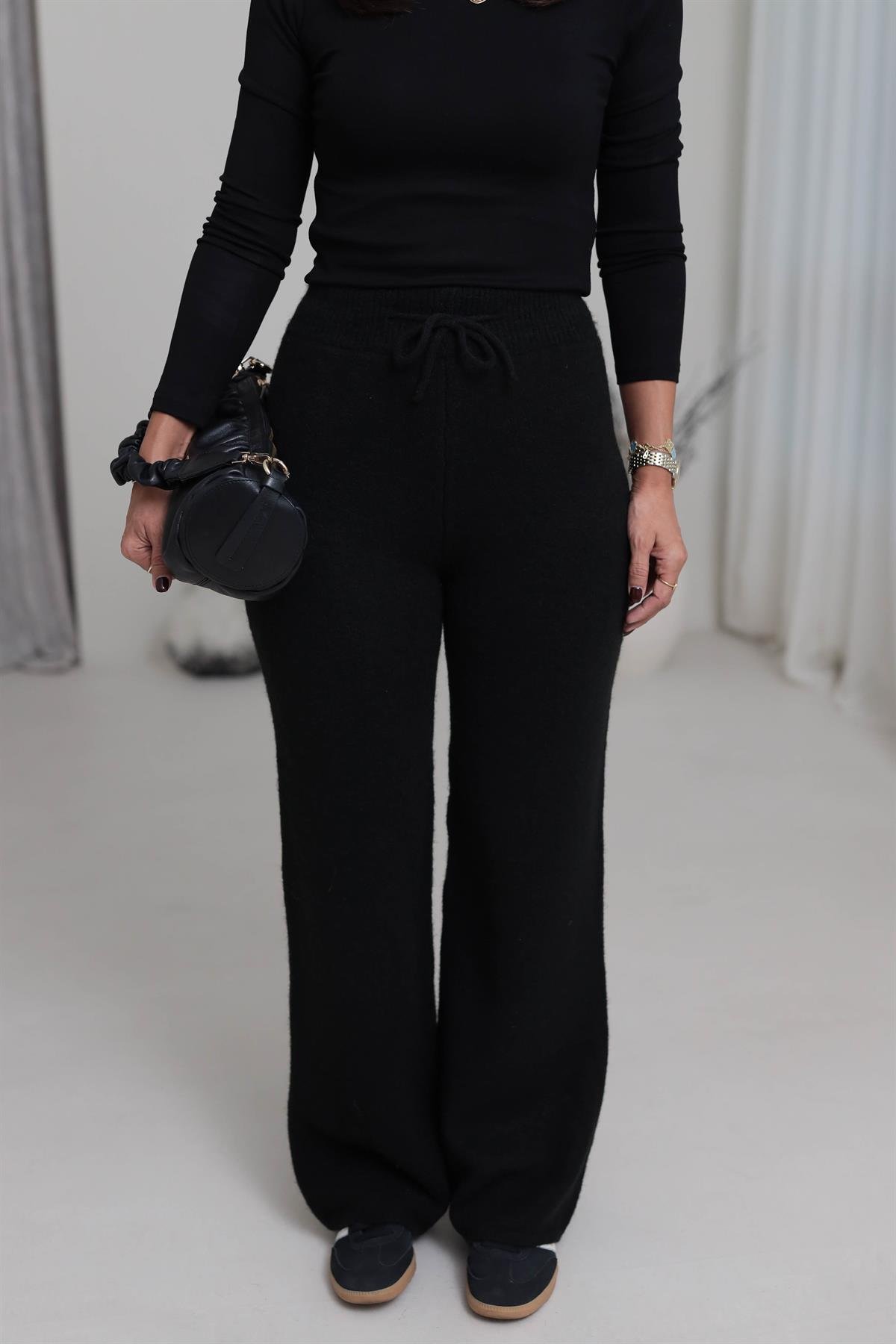 5051 Bağcıklı Triko Pantolon SİYAH