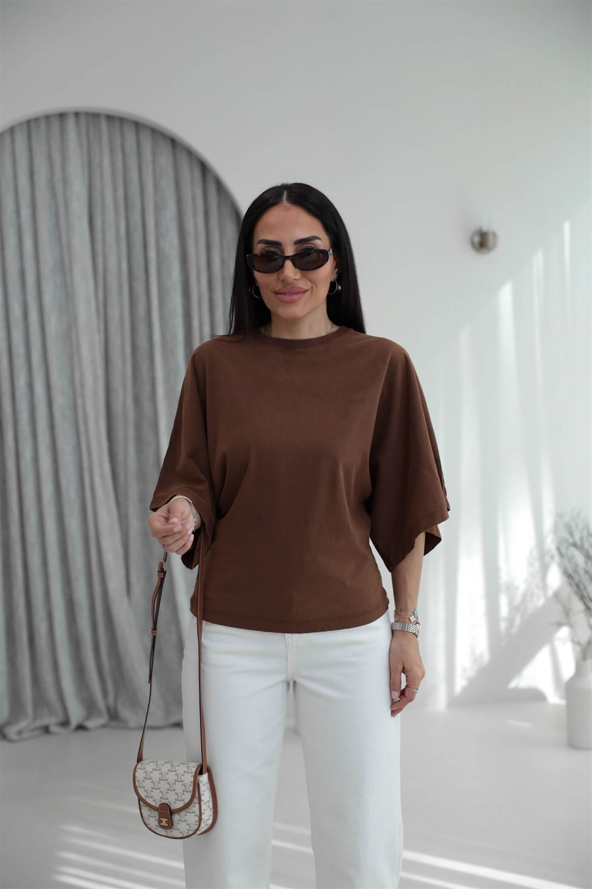 2207 Yıkamalı Pamuklu Tshirt KAHVE