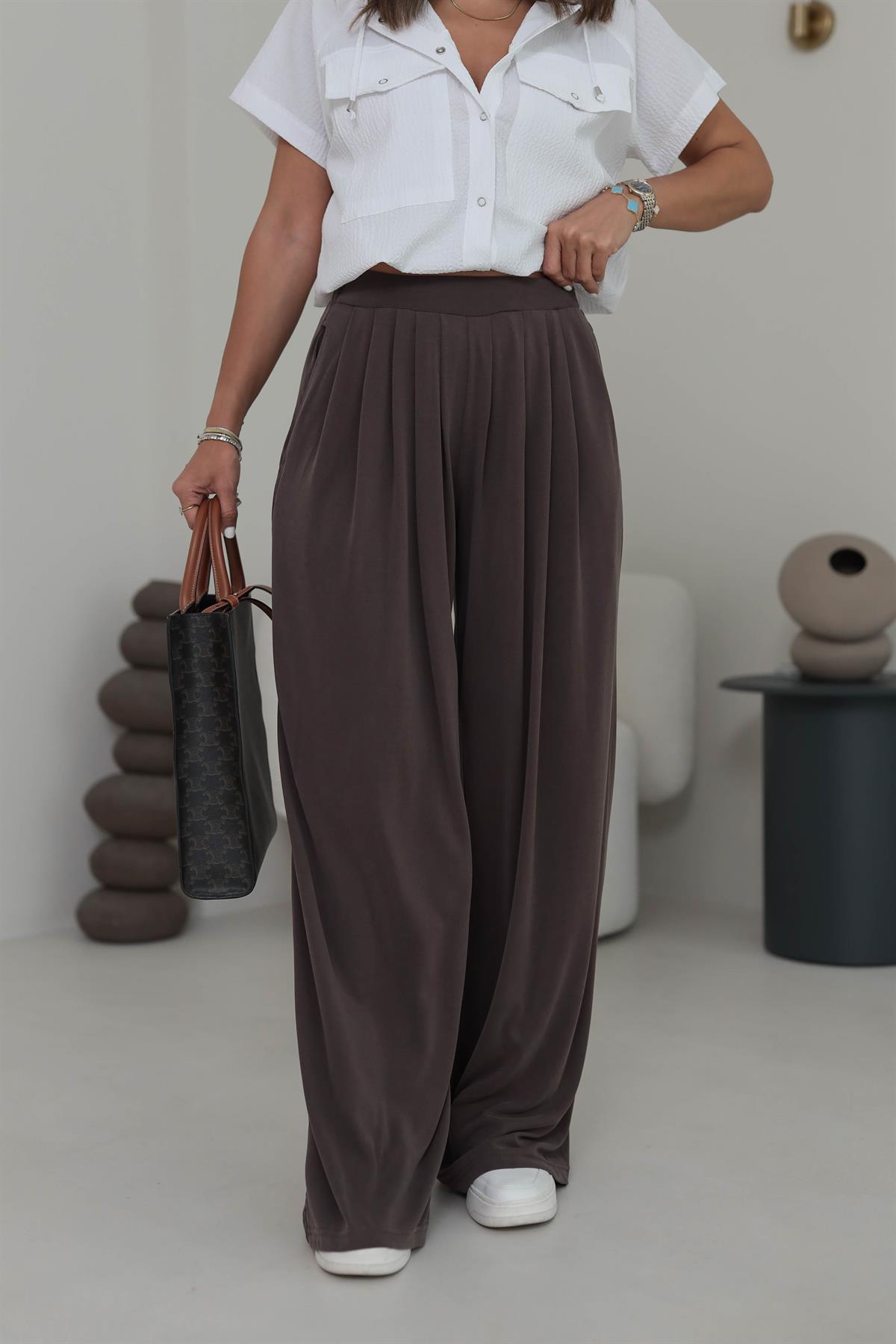 008 Oys Şalvar Modal Pantolon KAHVE