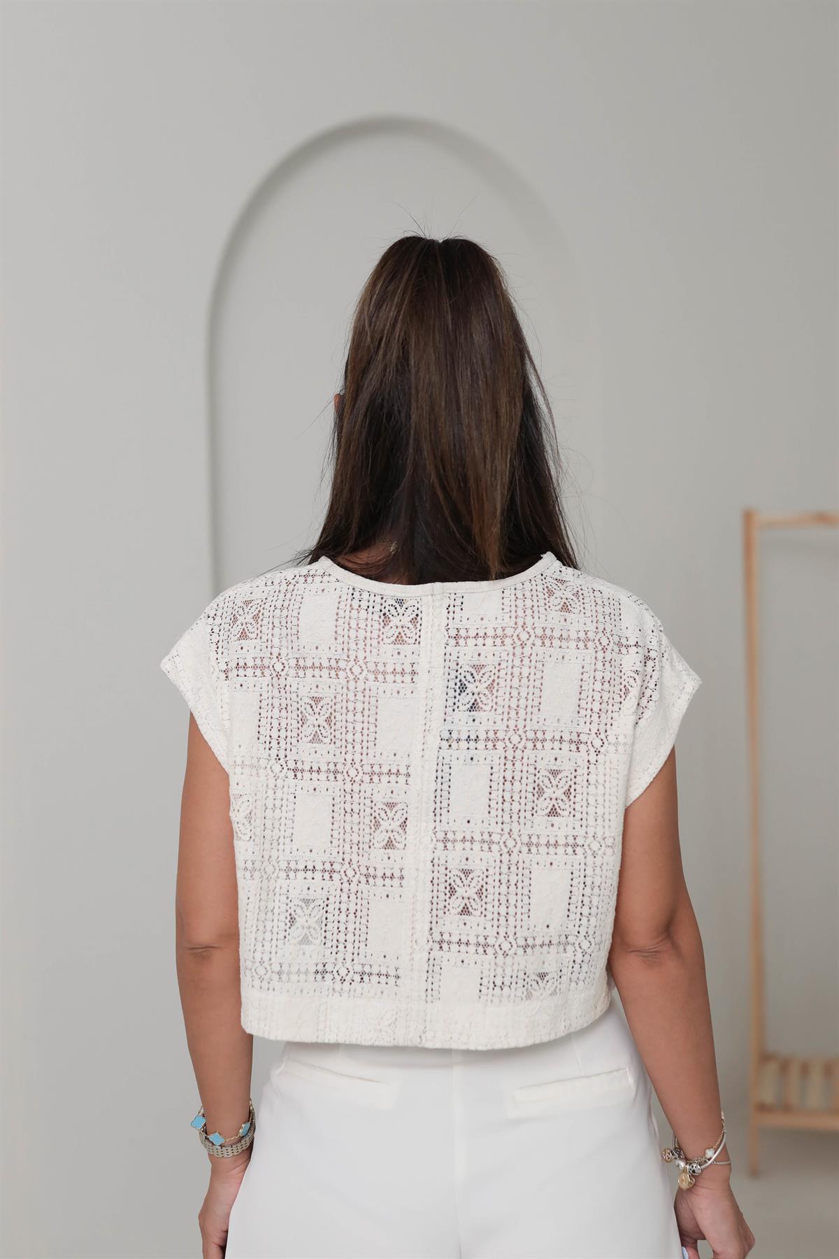 9711 Dantelli Sıfır Kol Bluz NATURAL