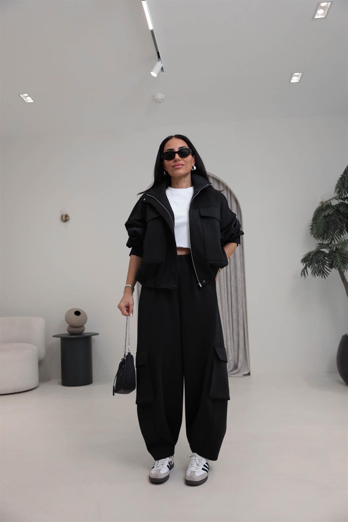 Cepli Fermuarlı Tok Scuba Takım SİYAH