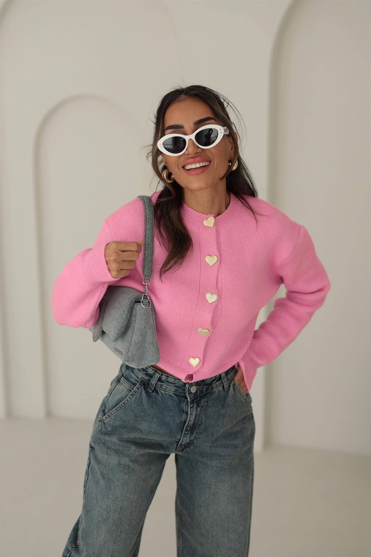 2236 Kalp Düğmeli Triko Hırka