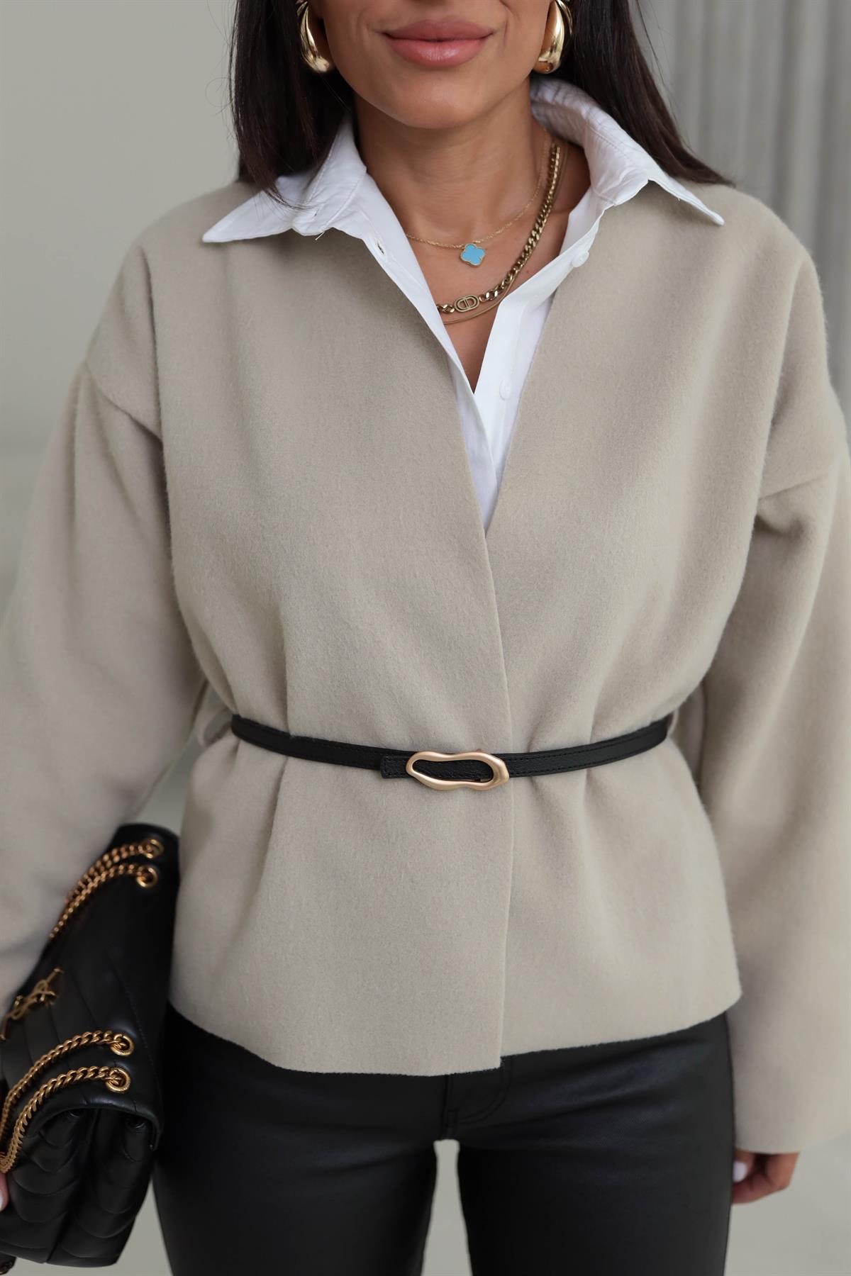 2223 Kemer Detaylı Kaşe Ceket TAŞ