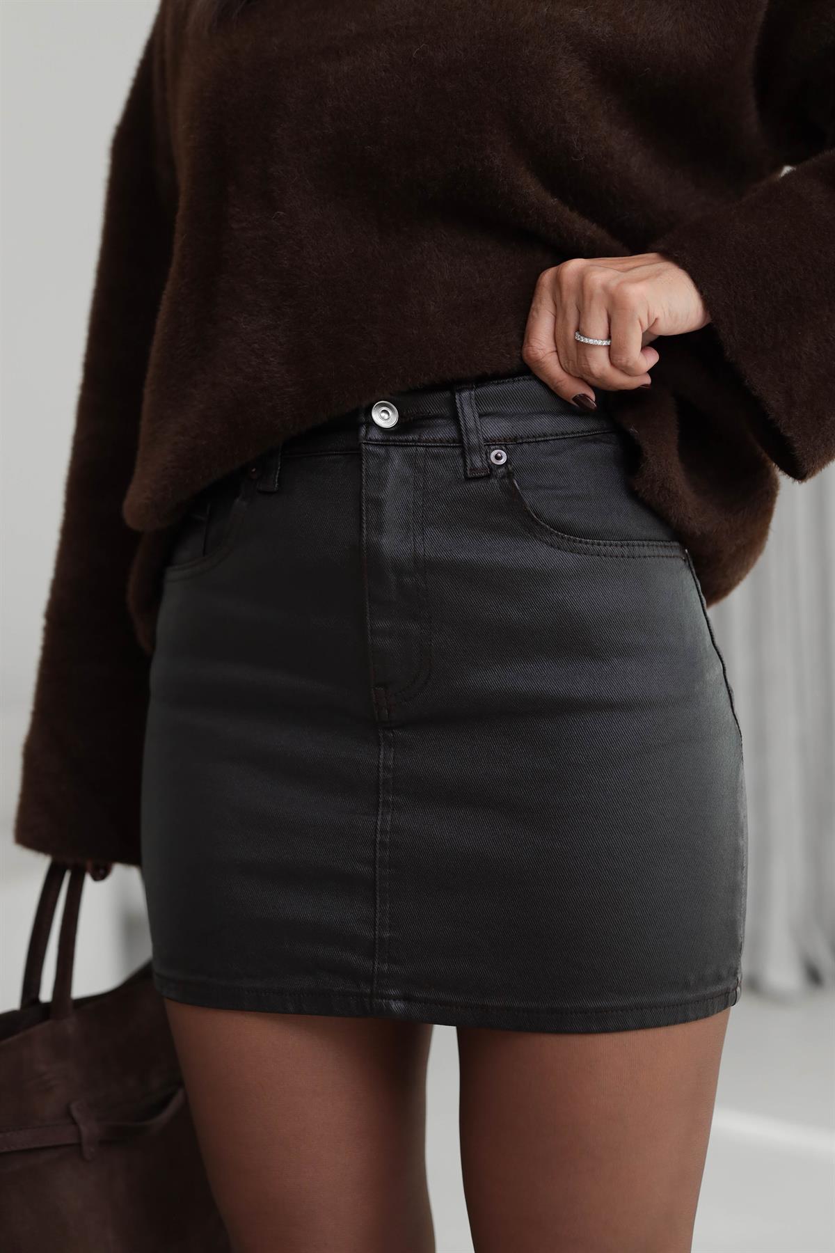 1676 Za Mumlu Mini Etek ACI KAHVE