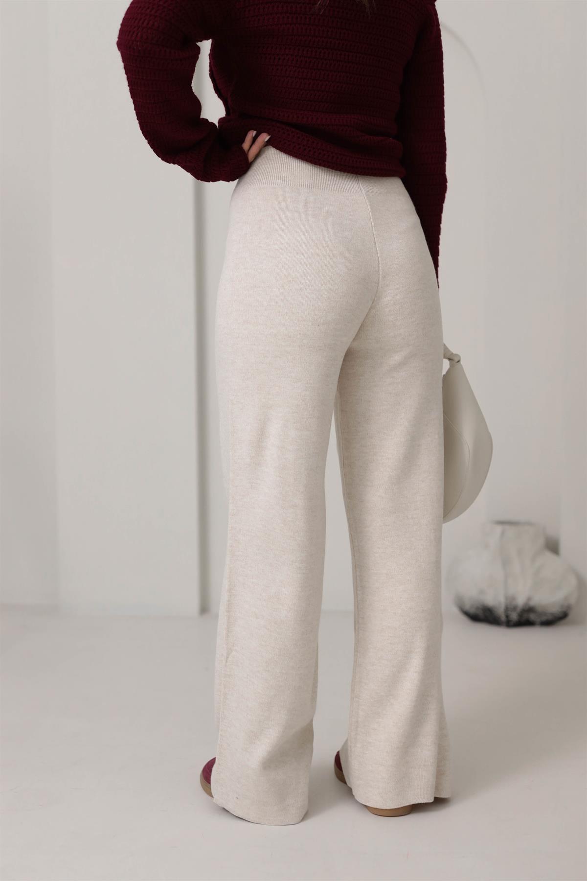 0003 Bol Kalıp Bel Lastikli Triko Pantolon TAŞ