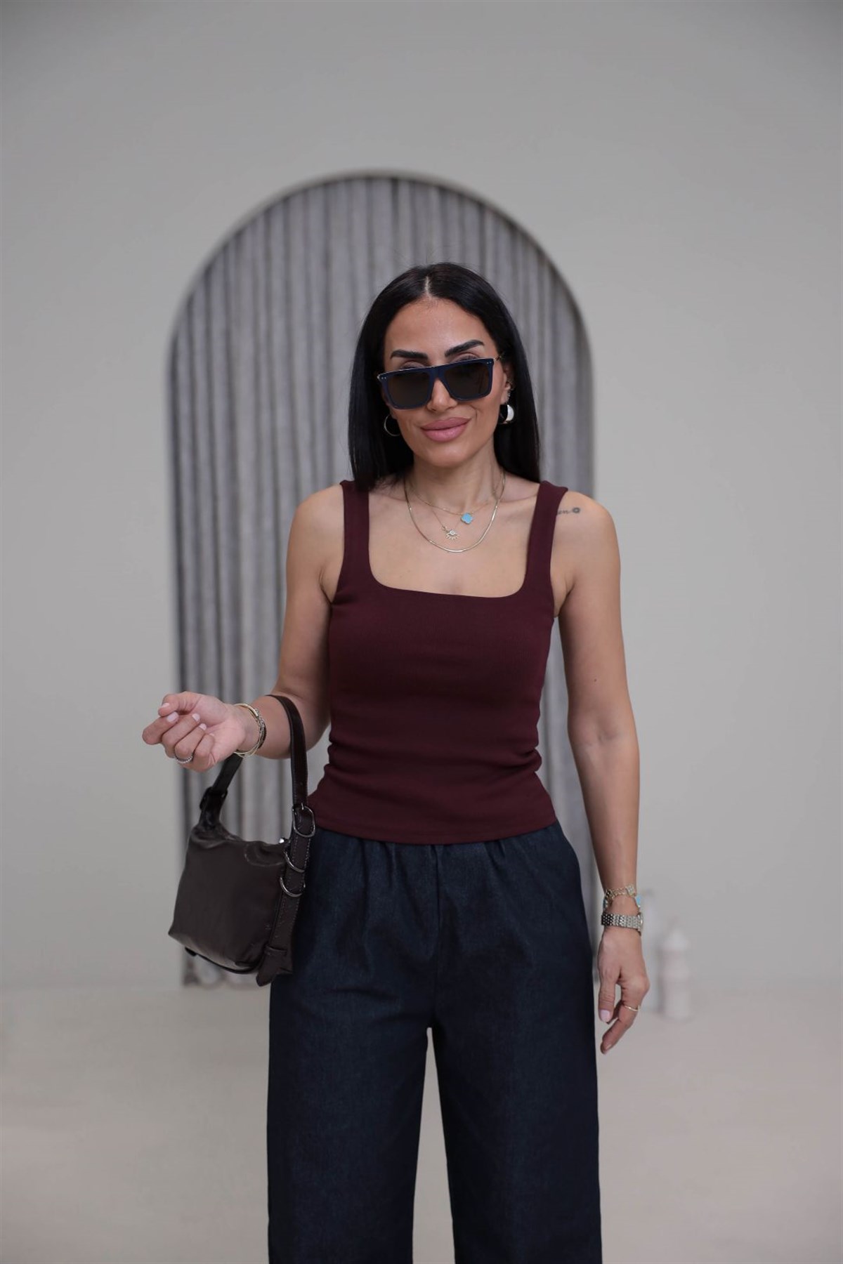 1057 Önü Çift Kat Pamuklu Askılı Atlet BORDO