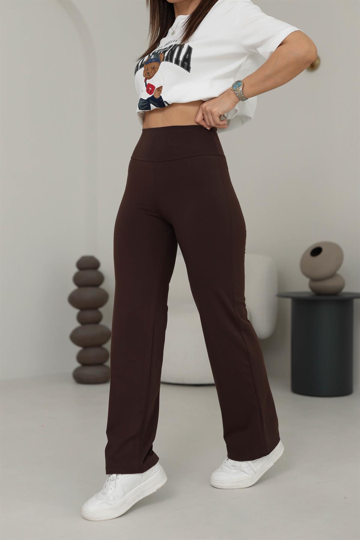 Oys Yüksek Bel Flare Pantolon KAHVE