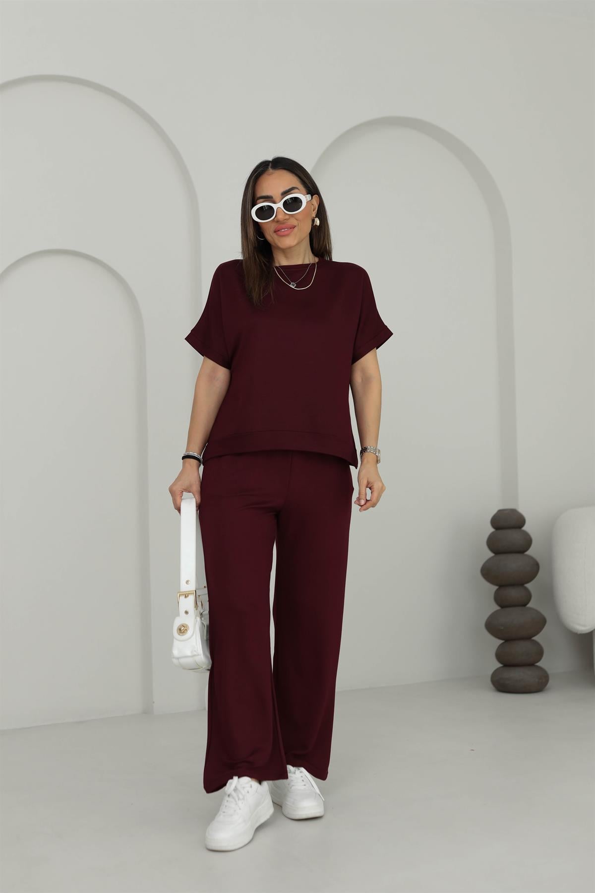 3183 Kısa Kol Modal Takım BORDO