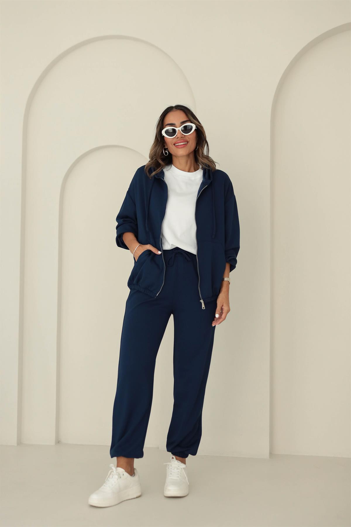 0091 Bel Lastikli Modal Kumaş Takım LACİVERT