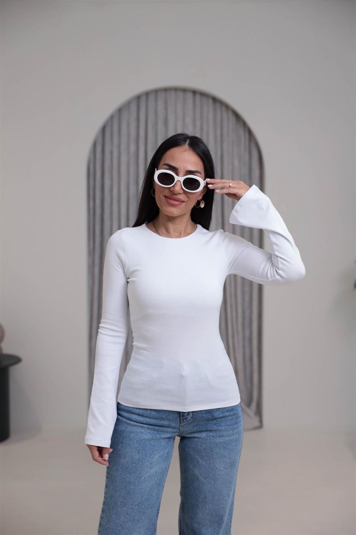 2284 Modal Penye İspanyol Kol Bluz BEYAZ