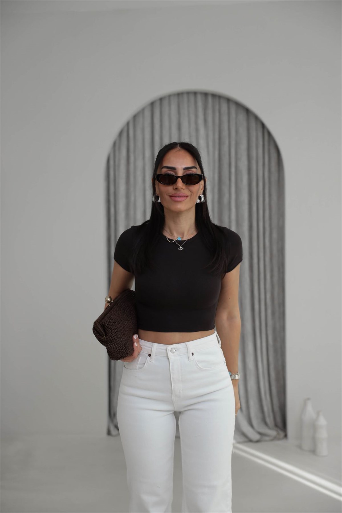 1104 Modal Crop Tshirt KAHVE