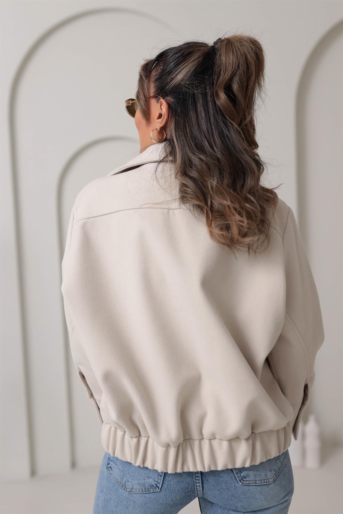 9567 Fermuarlı Kaşe Mont TAŞ