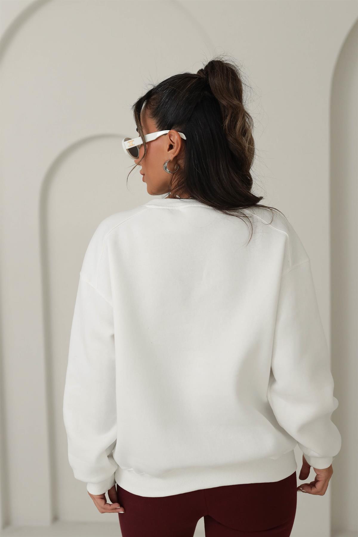 134 Bisiklet Yaka İplik Şardonlu Sweatshirt