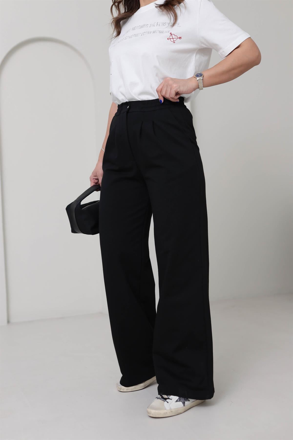 5740 Yüksek Bel Örme Palazzo Pantolon SİYAH