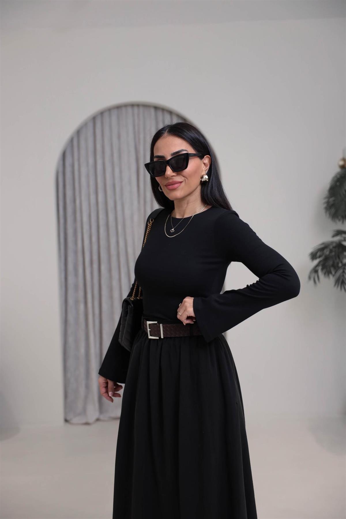 2284 Modal Penye İspanyol Kol Bluz SİYAH