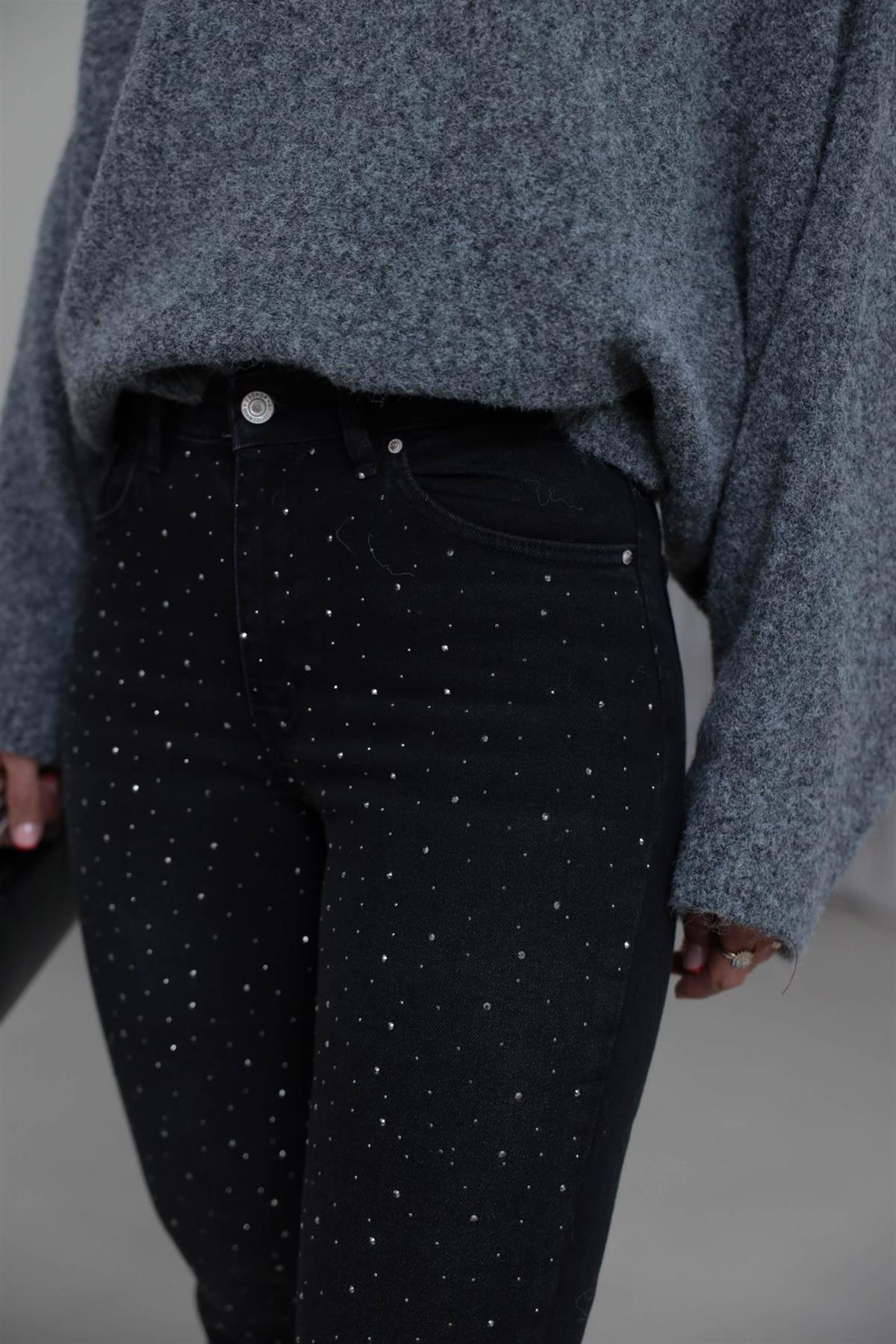 1055 Serpme Taşlı Likralı Jean FÜME