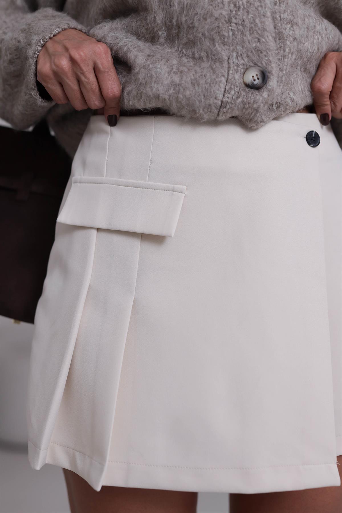 5313 Cep Kapaklı Şort Etek TAŞ