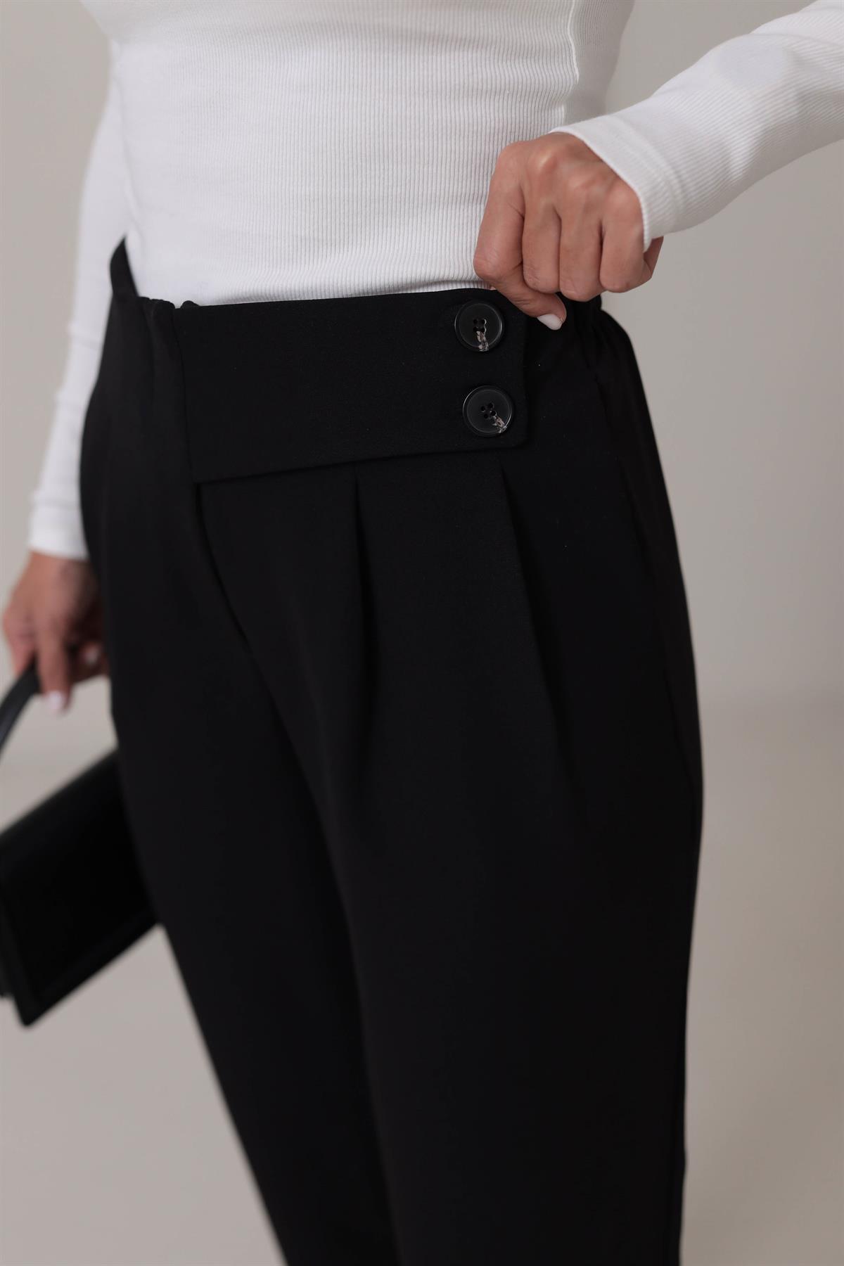 8356 Arka Bel Lastikli Düğme Detaylı Pantolon