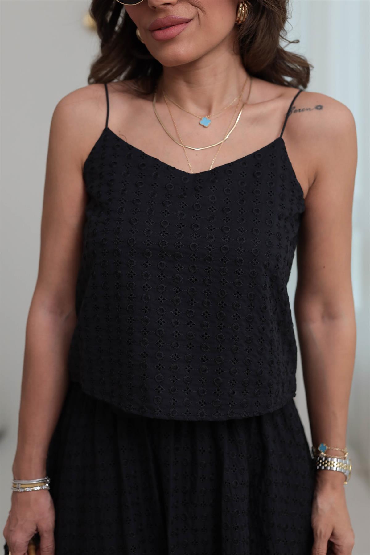 2882 İp Askılı Fisto Bluz SİYAH