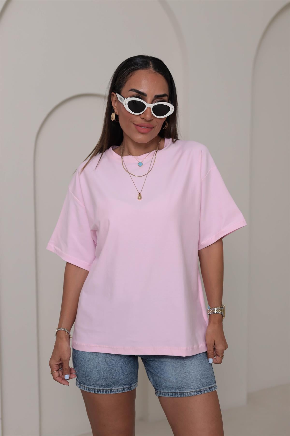 3300 Basic Oversize Tshirt PEMBE