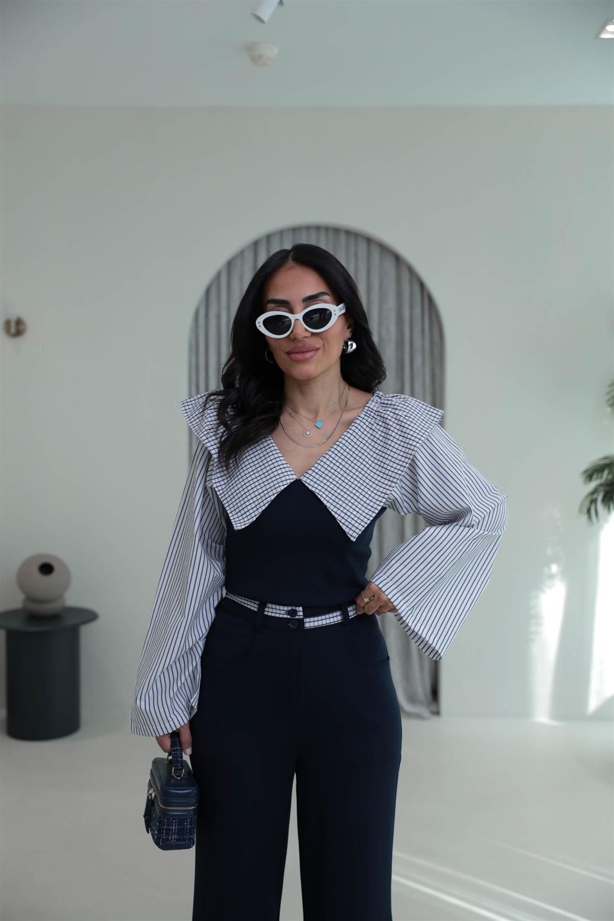 0675 Anime Poplin Yaka Modal Kumaş Takım LACİVERT