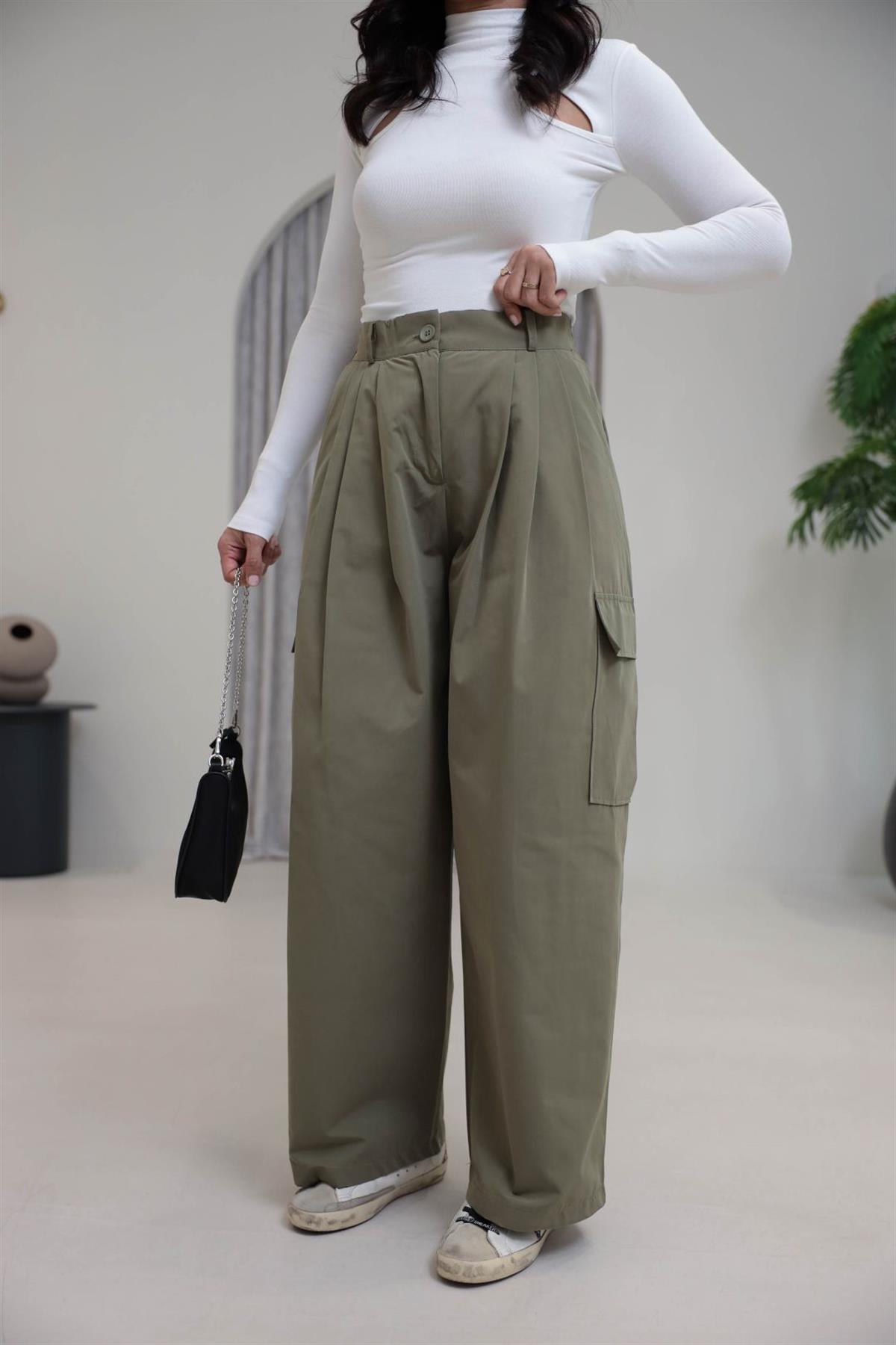 0025 Arka Bel Lastikli Kargo Cepli Pantolon HAKİ YEŞİL