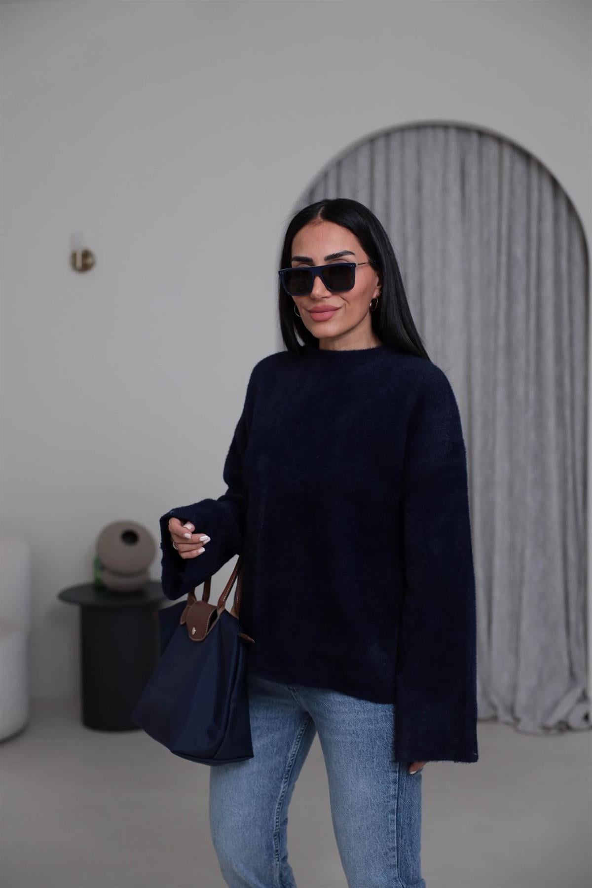 5256 Bisiklet Yaka Angora Triko LACİVERT