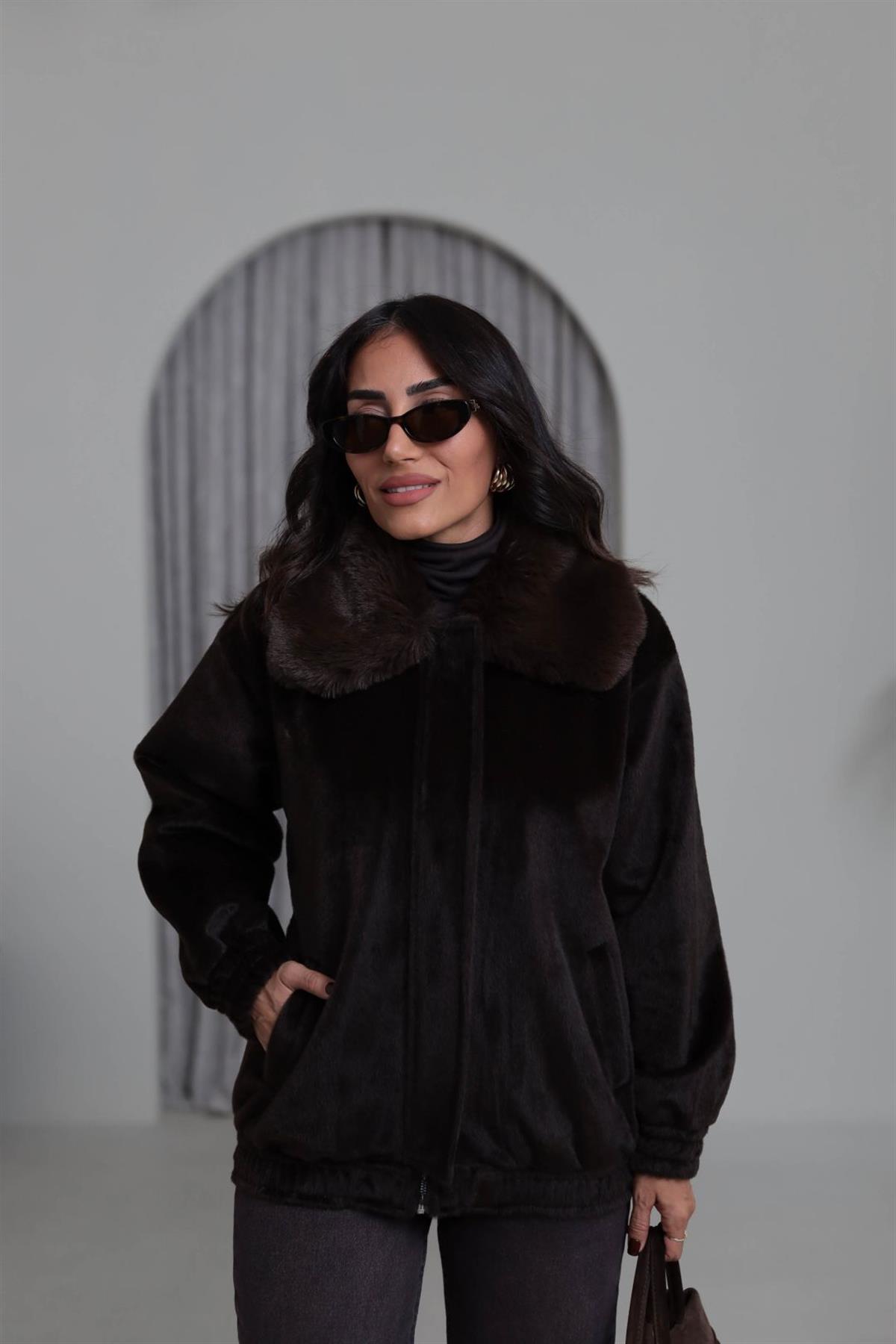 0099 Yaka Kürklü Alpaka Kaban KAHVE