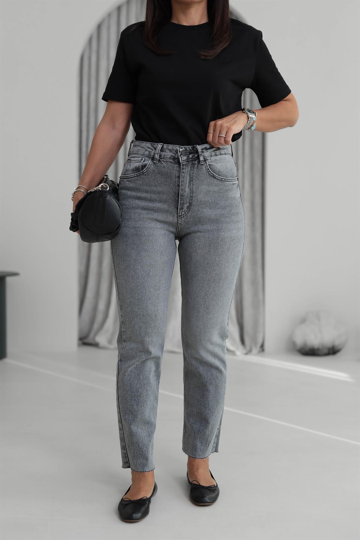 ZA Lazer Kesikli Boyfit Jean GRİ