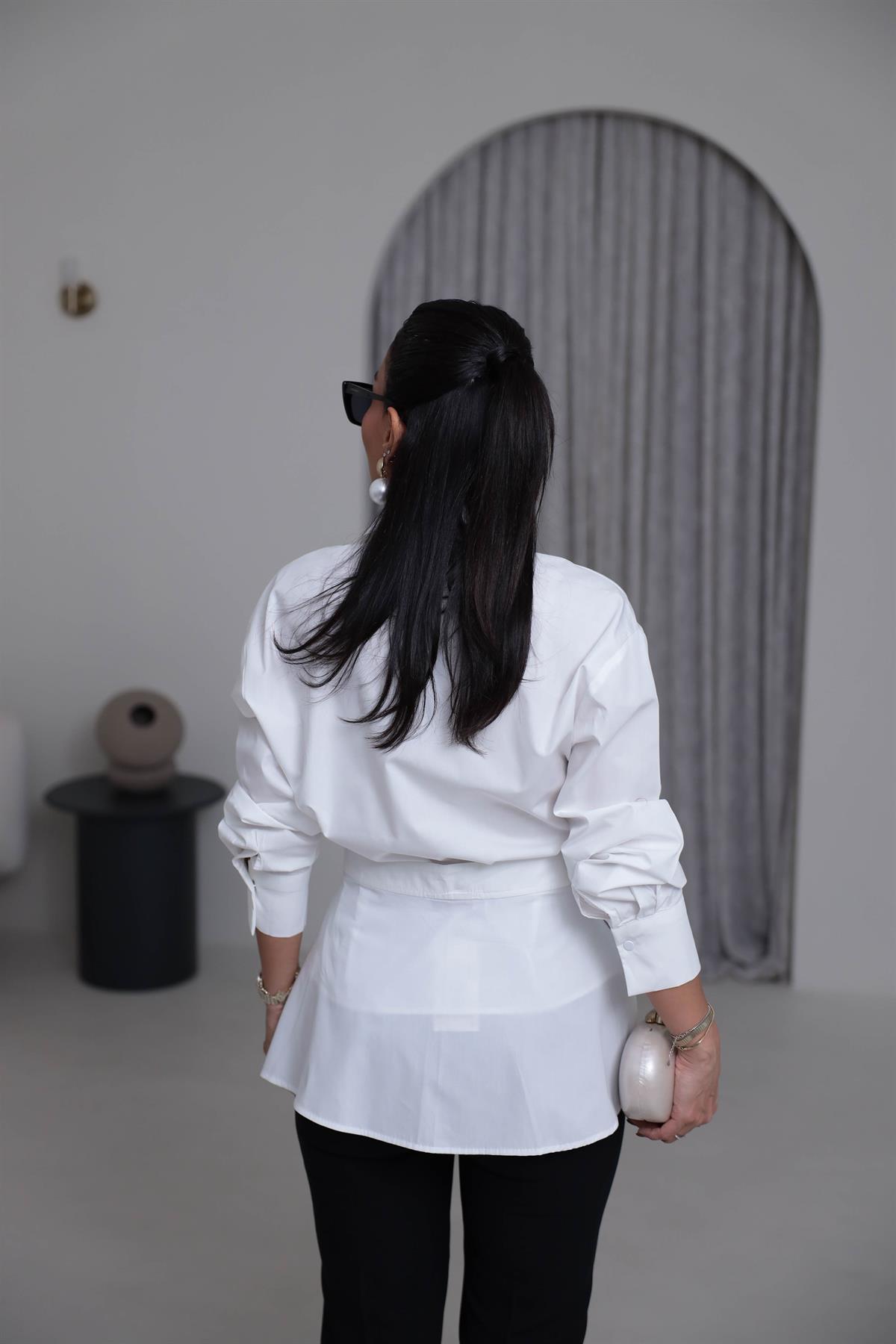 7066 Tasarım Poplin İkili Gömlek Takım BEYAZ