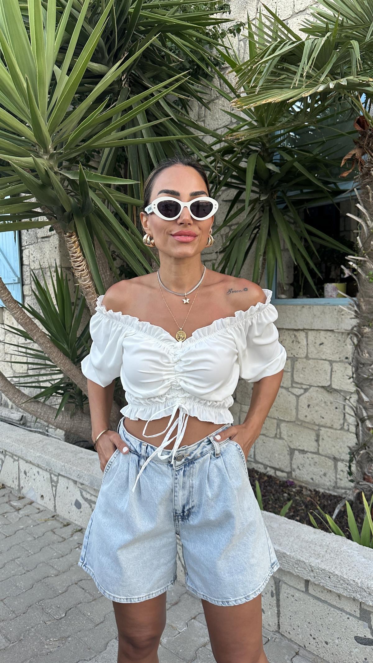 4580 Jessica Kumaş Önü Büzgülü Bluz