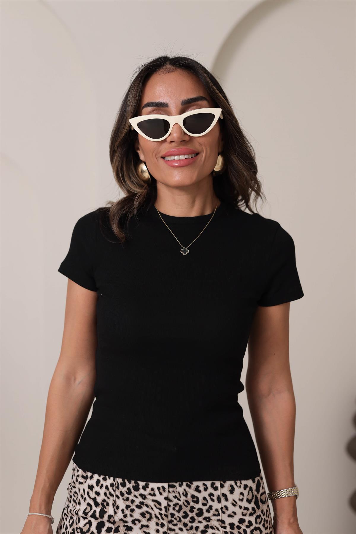 4103 Bisiklet Yaka Kaşkorse Tshirt SİYAH