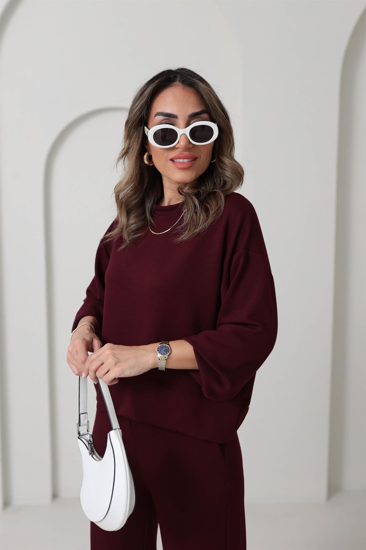 Bisiklet Yaka Modal Kumaş Takım BORDO