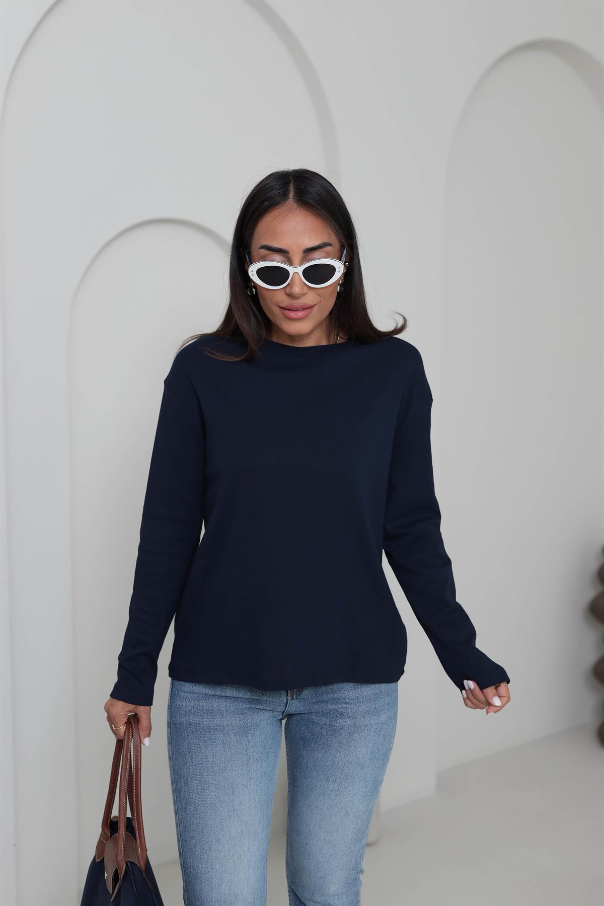 4141 Bisiklet Yaka Uzun Kol Penye Bluz LACİVERT