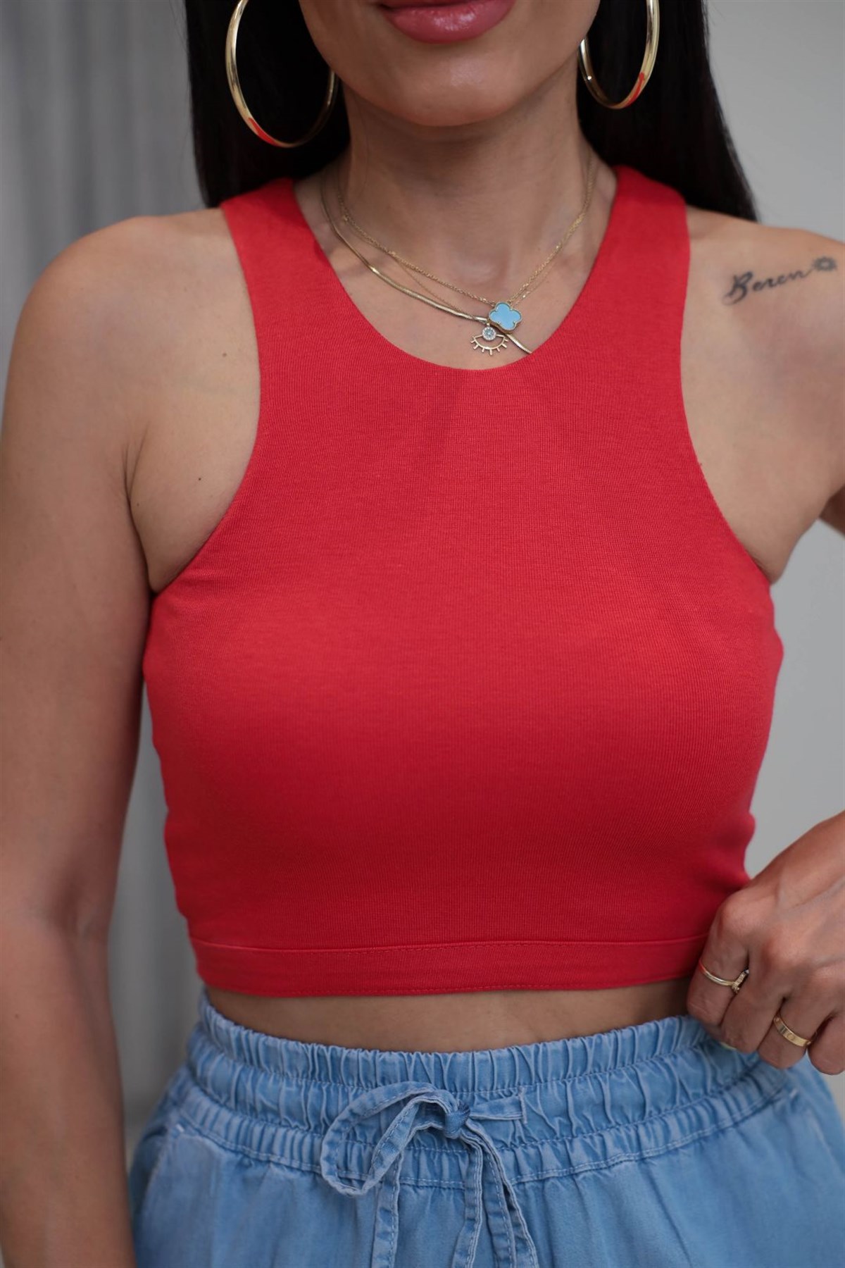2941 Kolsuz Liyosel Crop Atlet KIRMIZI