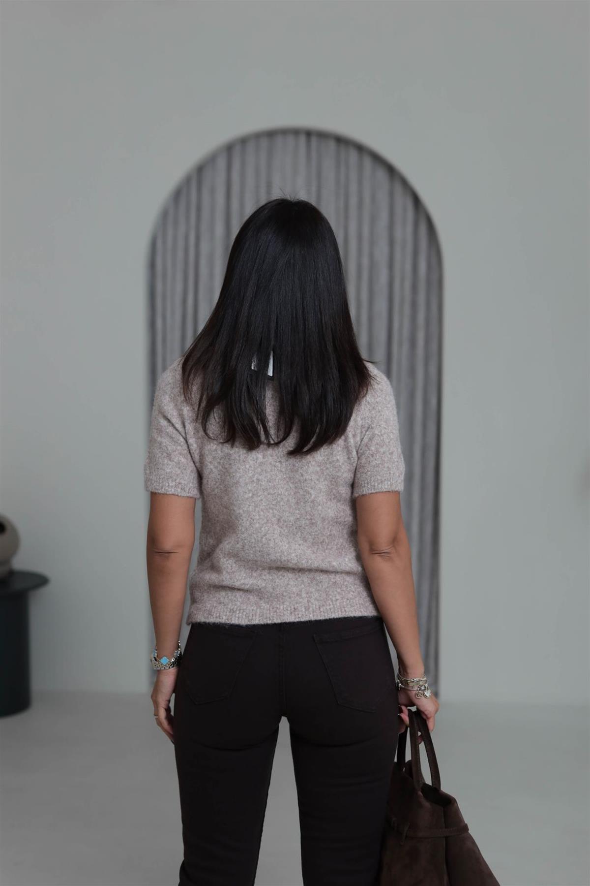 0109 Polo Yaka Massi Kısa Kol Yumoş Kazak VİZON