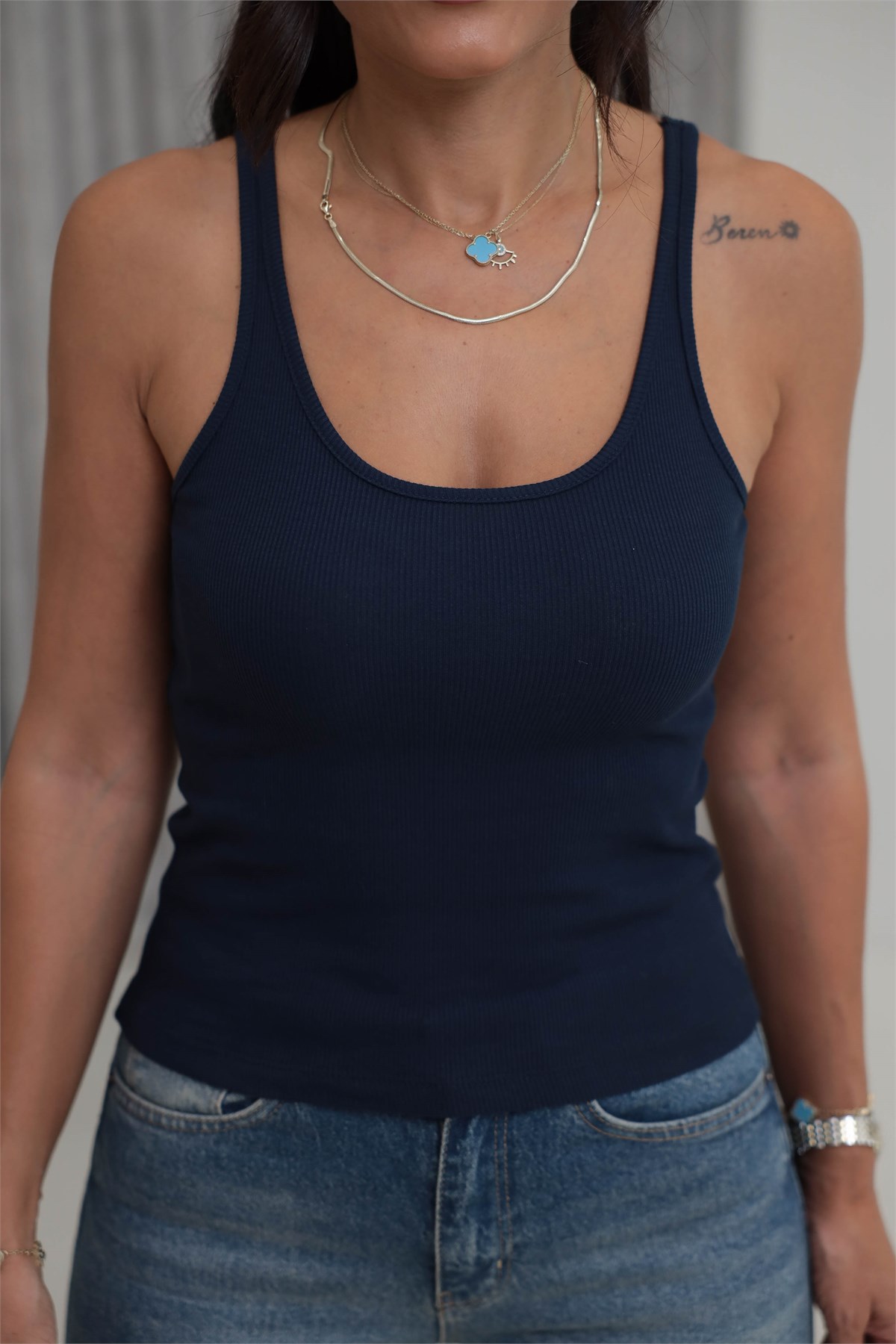 4113 Fitilli Askılı Crop Atlet LACİVERT