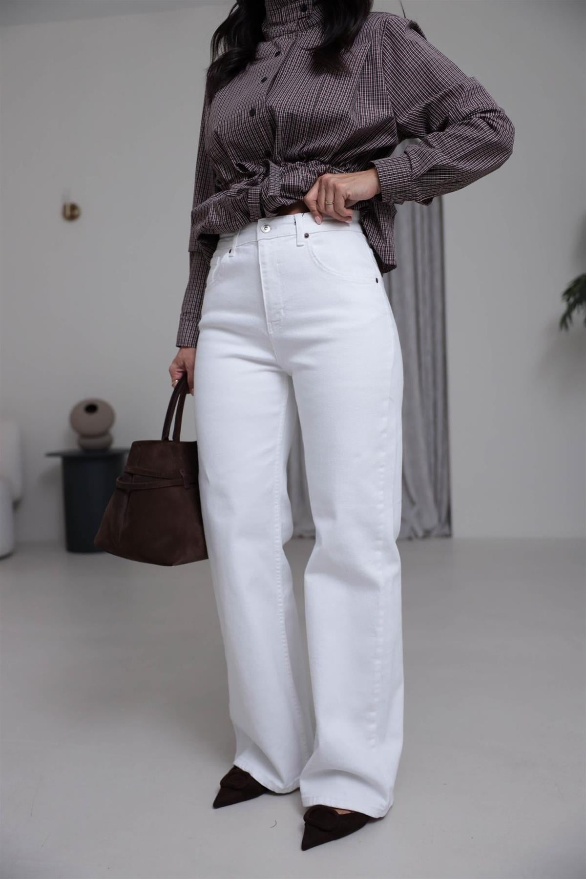 Yüksek Bel Wide Leg Jean BEYAZ