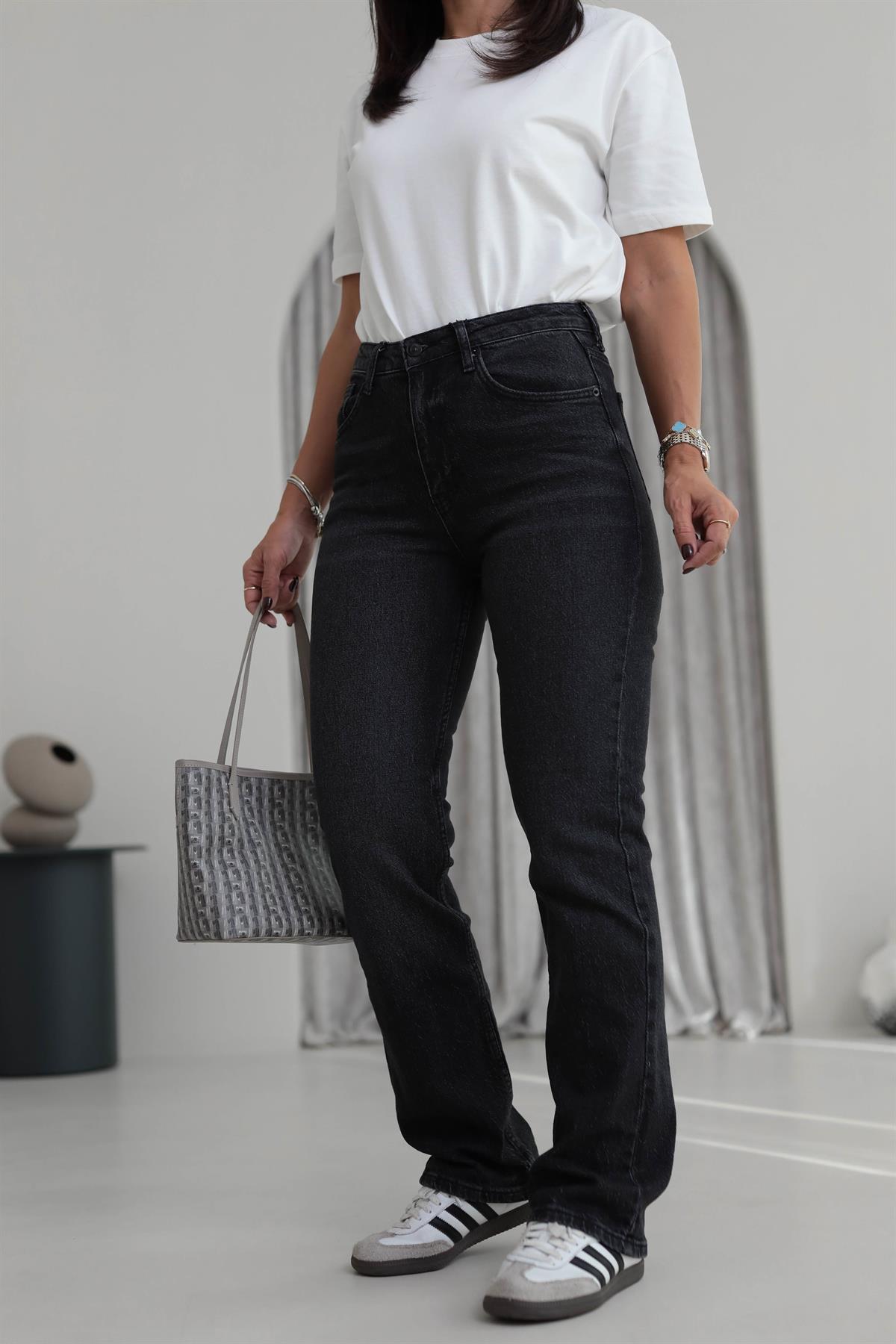 Za Likralı Straight Fit Jean YIKAMALI SİYAH
